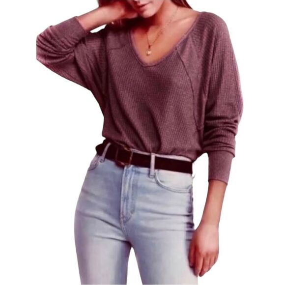Free People Santa Clara Thermal Top Mulberry Size Small - Picture 2 of 5
